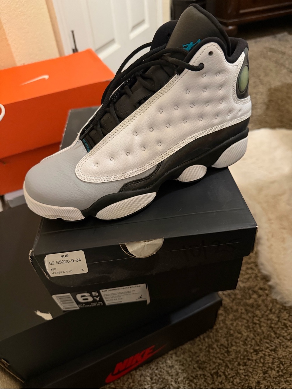 Jordan Men’s Athletic Shoes – White, Black, Gray with Teal Accent